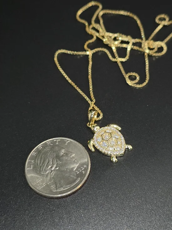 ✨ Moissanite Turtle Necklace – Gold Filled – 20” Box Chain – Luxury Sparkle ✨ - Picture 4 of 7